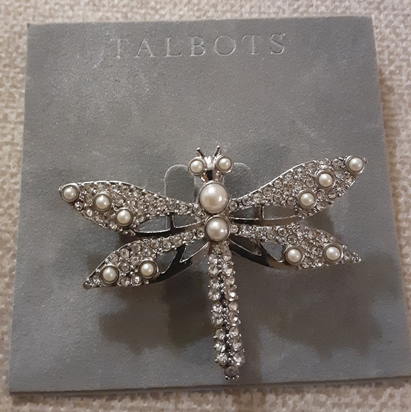 Talbots Jewelry - Talbots Silver Tone Crystal Dragonfly Brooch Pin